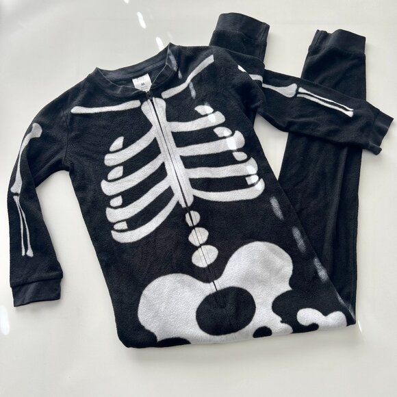 Kids M 8 Halloween Skeleton Fleece Zip Up One Piece Pajamas / Costume Lily & Dan - Picture 1 of 3